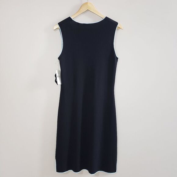 Bisou Jeans Medium Navy Blue Sleeveless Dress with Light Blue Trim NWT - Picture 5 of 12